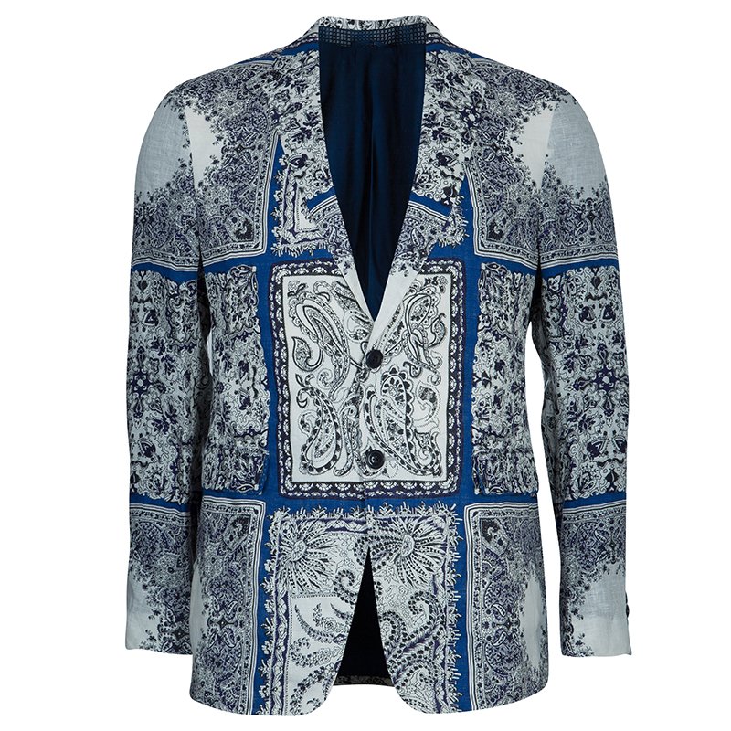 Etro Men's Blue Printed Blazer L