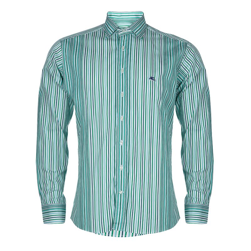 Pre Owned Etro Green Striped Long Sleeve Buttondown Shirt M
