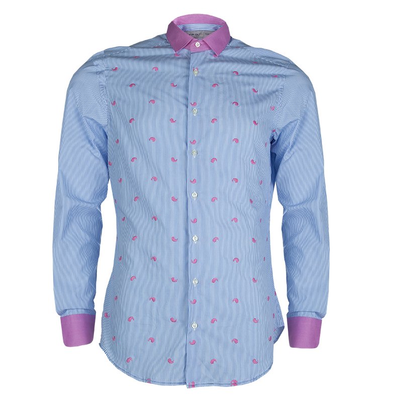 Pre Owned قميص إيترو قطن أزرق مكسم مخطط مزخرف M