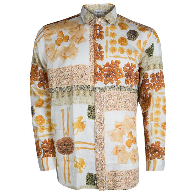 Pre Owned قميص إيترو طباعة باستا متعدد الألوان بأكمام طويلة أزرار أمامية XL