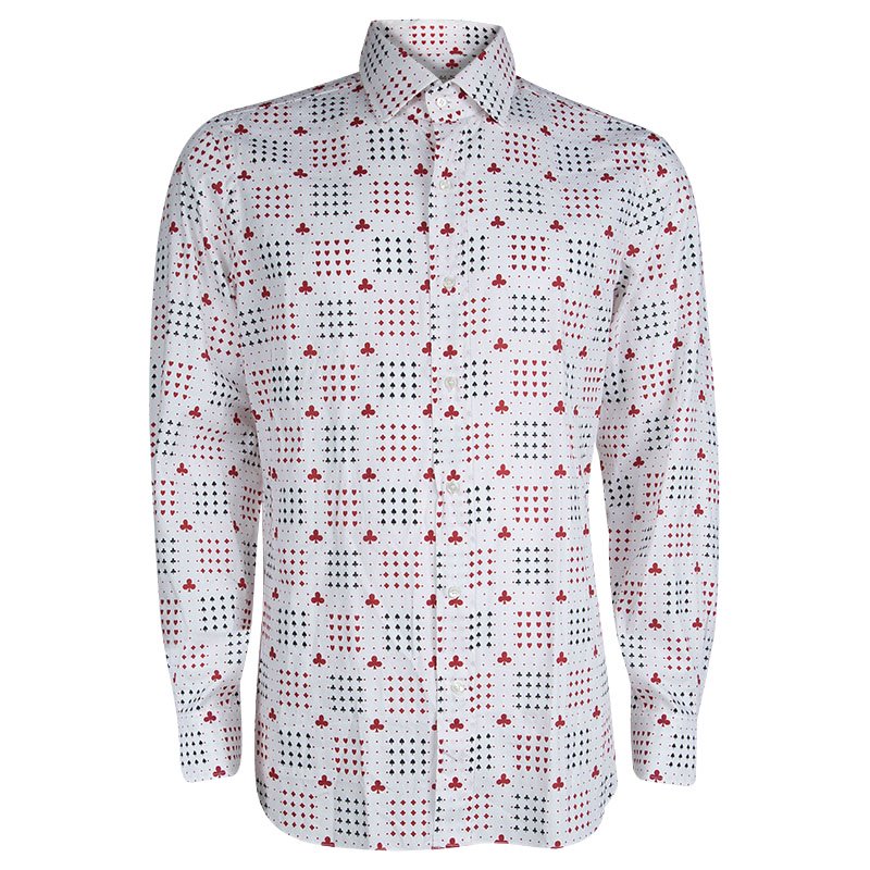 Pre Owned قميص إيترو طباعة ورق كوتشينا بأكمام طويلة أزرار أمامية L