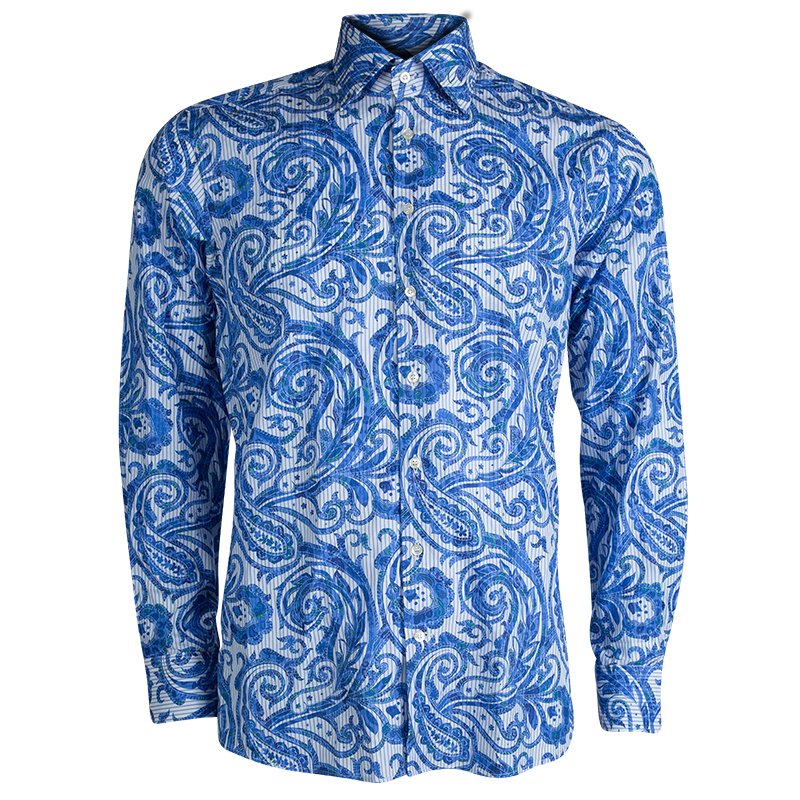 NEW Etro Shirt! e 39 US 15.5 Medium Grayish Blue With Paisley Design ITALY