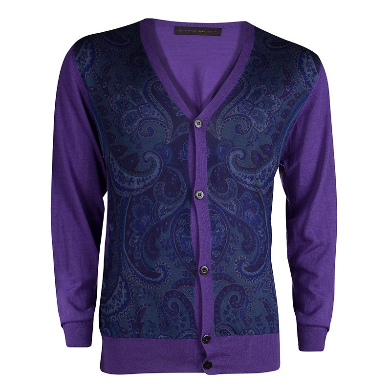 Etro Purple Paisley Printed Button Front Cardigan XL