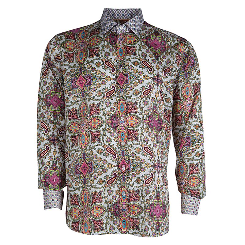 Pre Owned Etro Multicolor Printed Cotton Long Sleeve Button Front Shirt L