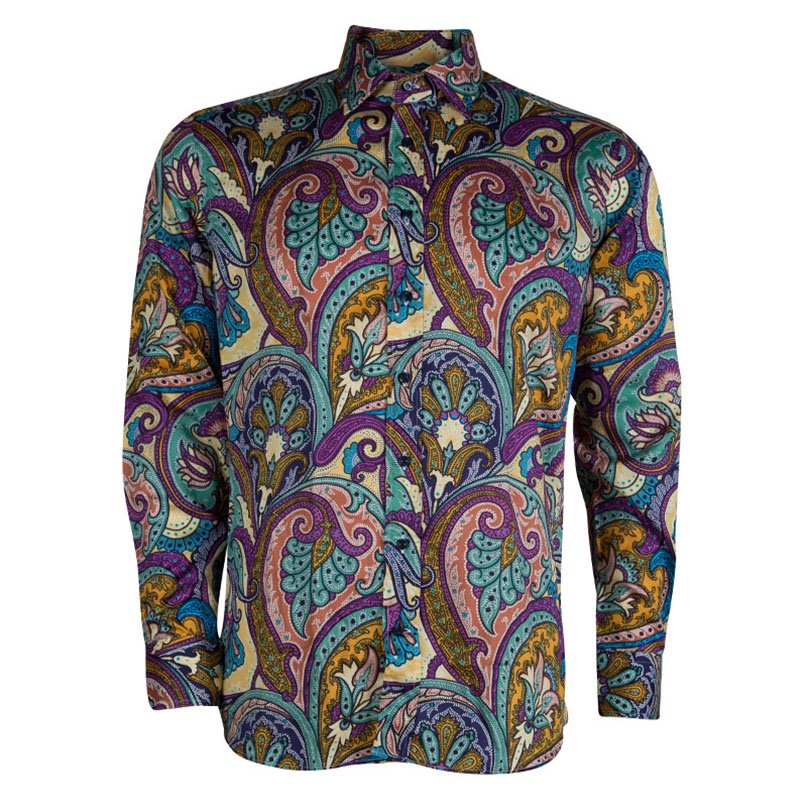 Pre Owned Etro Multicolor Paisley Printed Cotton Long Sleeve Button Front Shirt L