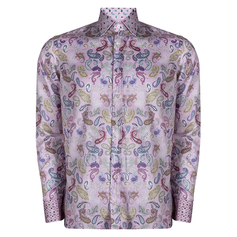 Pre Owned Etro Pink Cotton Paisley Printed Long Sleeve Button Front Shirt M