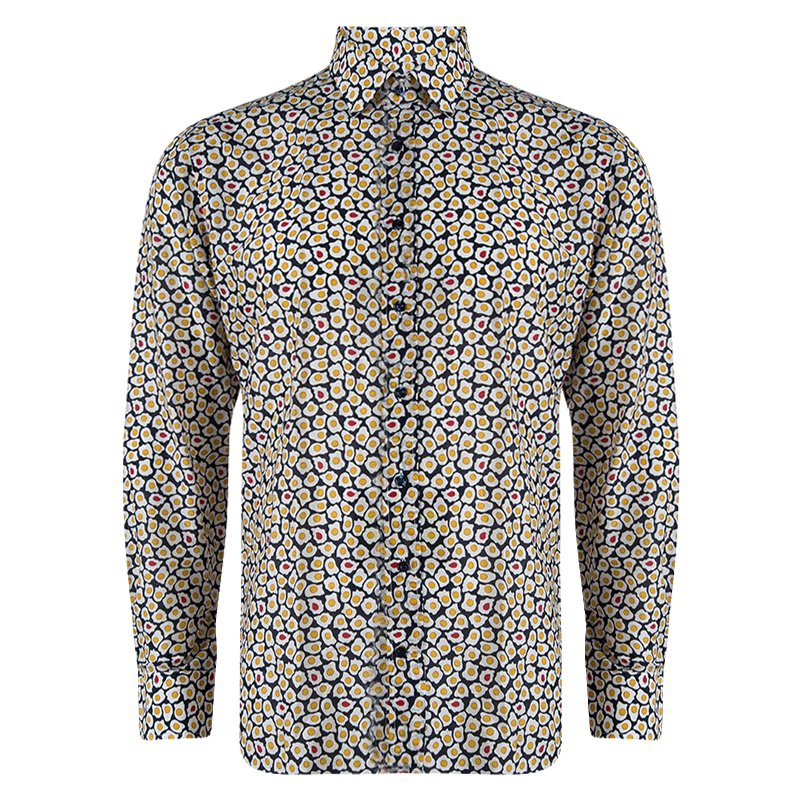 Pre Owned قميص إيترو قطن أزرق مطبوع بأكمام طويلة أزرار أمامية L