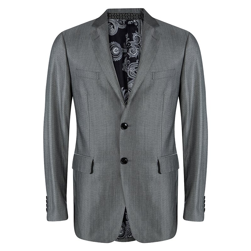 Pre Owned Etro Monochrome Patterned Notched Collar Blazer L