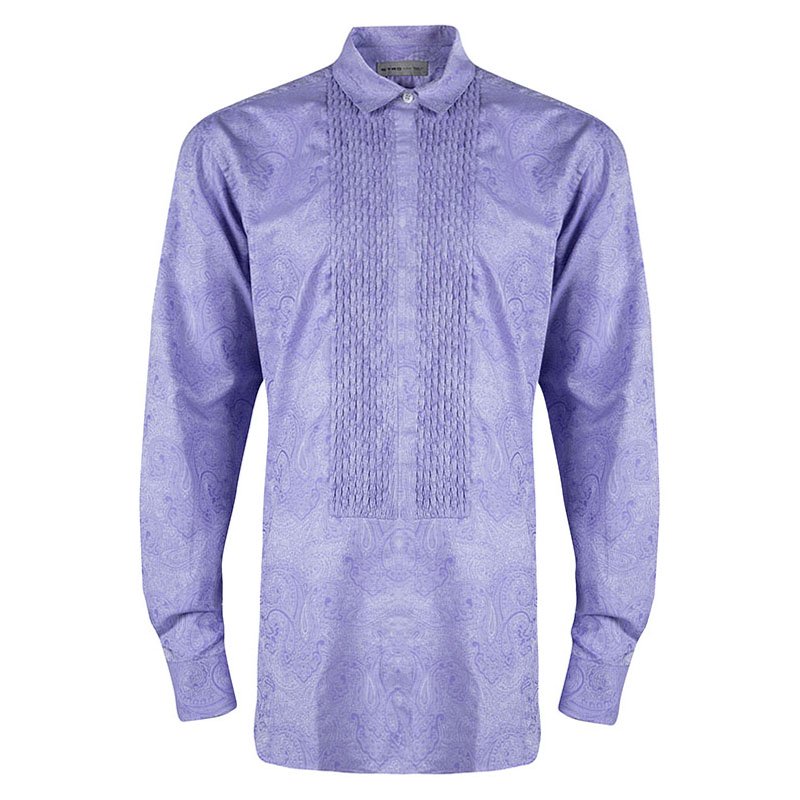 Pre Owned Etro Purple Cotton Paisley Motif Long Sleeve Button Front Shirt XL
