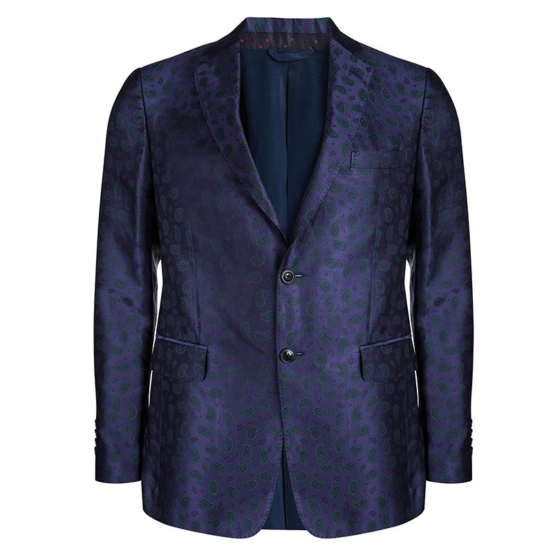 Pre Owned Etro Purple Paisley Motif Jacquard Silk Blazer M