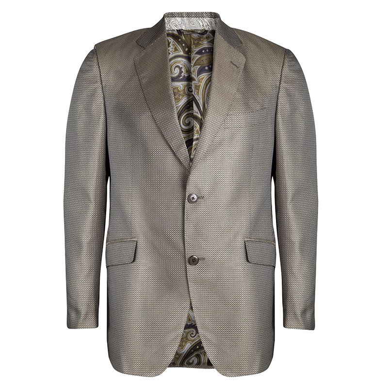 Pre Owned Etro Brown Patterned Jacquard Silk Blazer L
