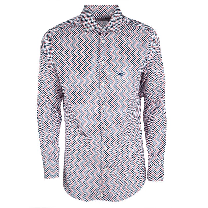 Pre Owned Etro Multicolor Zig Zag Houndstooth Print Long Sleeve Button Front Shirt L