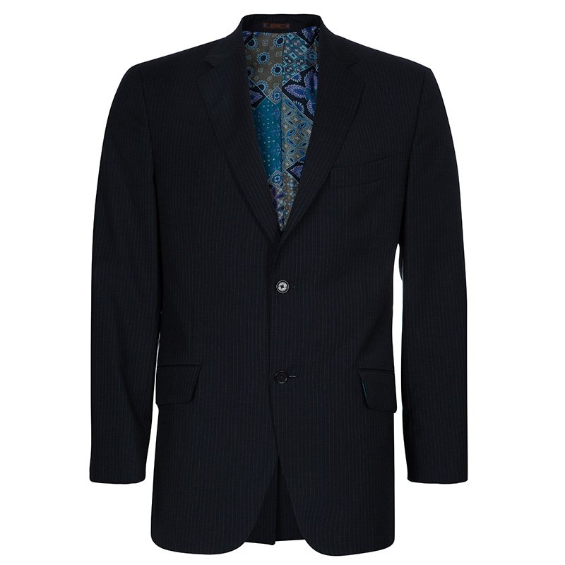 Pre Owned Etro Men's Navy Blue Pinstripe Sports Coat L