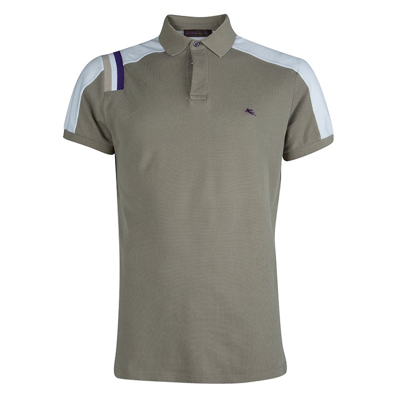 Pre Owned Etro Khaki Colorblock Knit Polo T-Shirt XL