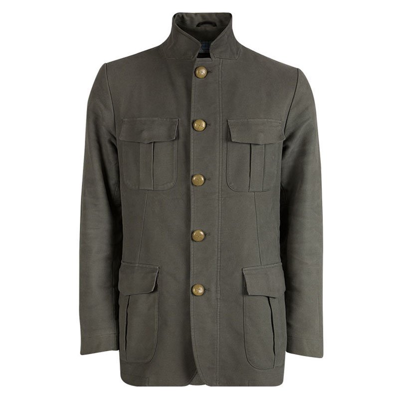 Etro Olive Green Patch Pocket Detail Button Front Jacket XL