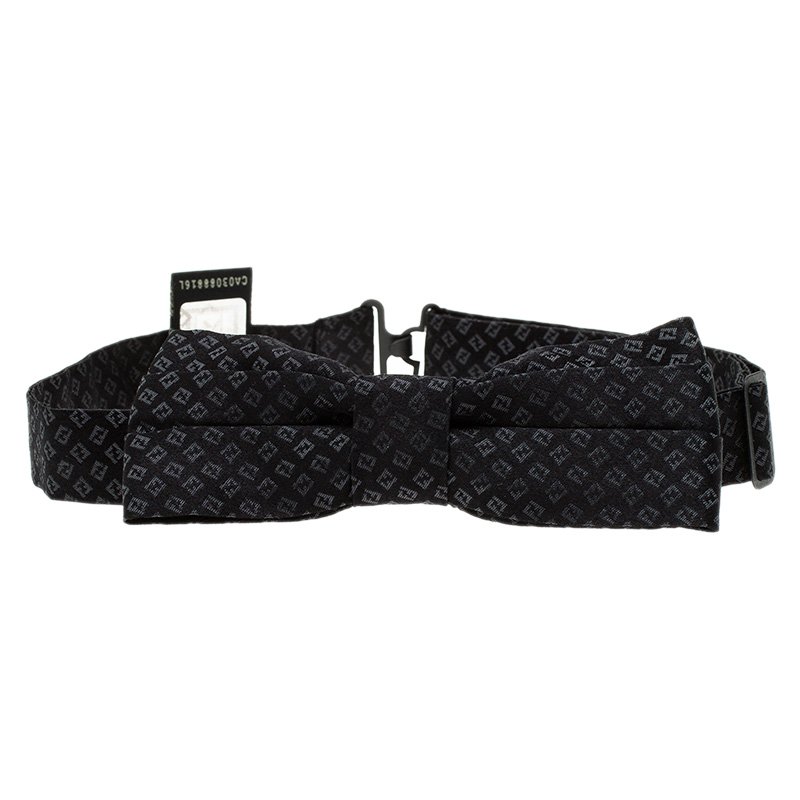 Fendi Black Silk FF Logo Bow Tie 