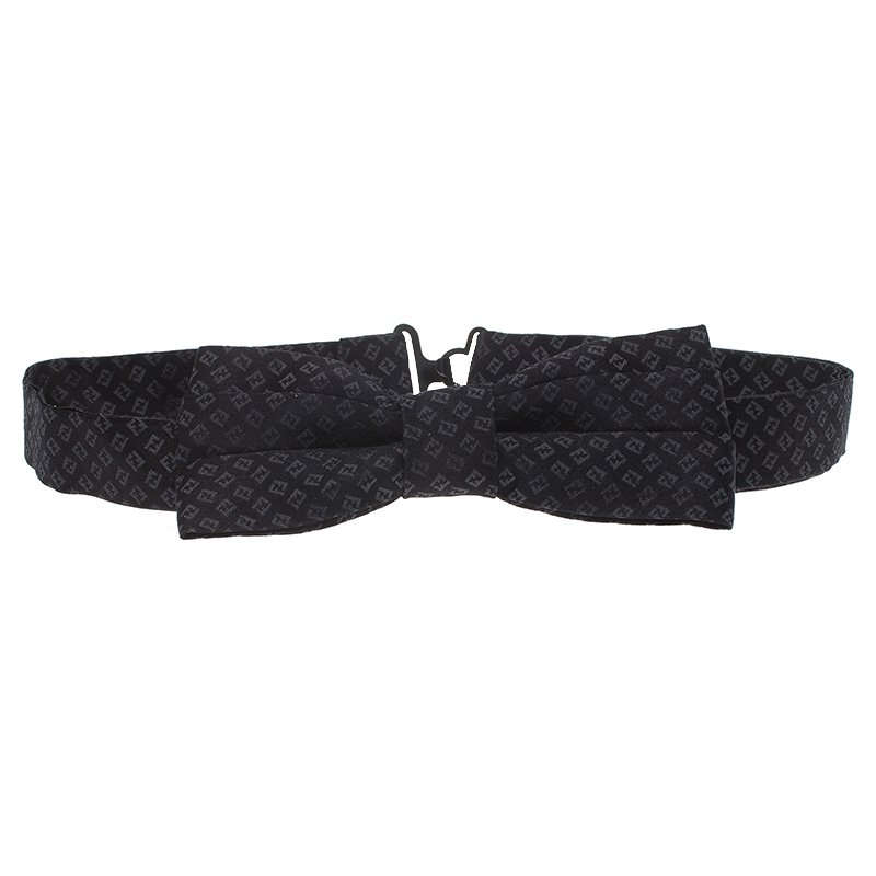 Pre Owned Fendi Black Silk FF Logo Bow Tie