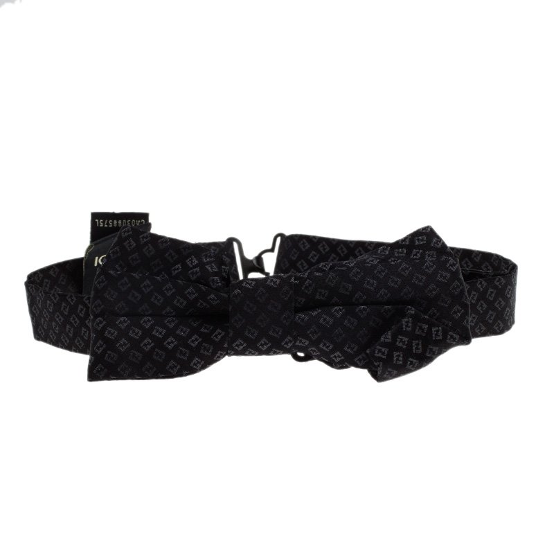 Fendi FF Black Textured Silk Thin Bow Tie One Size