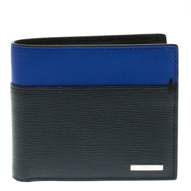 Fendi Black/Blue Leather Bi Fold Wallet