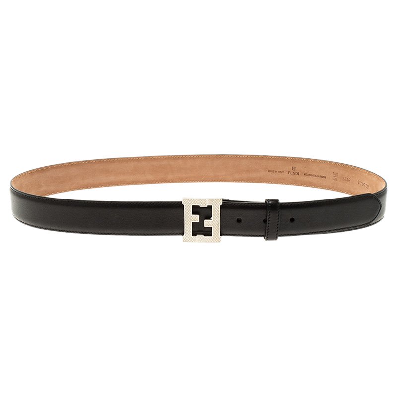 Pre Owned Fendi Black Leather FF Logo Belt 100CM