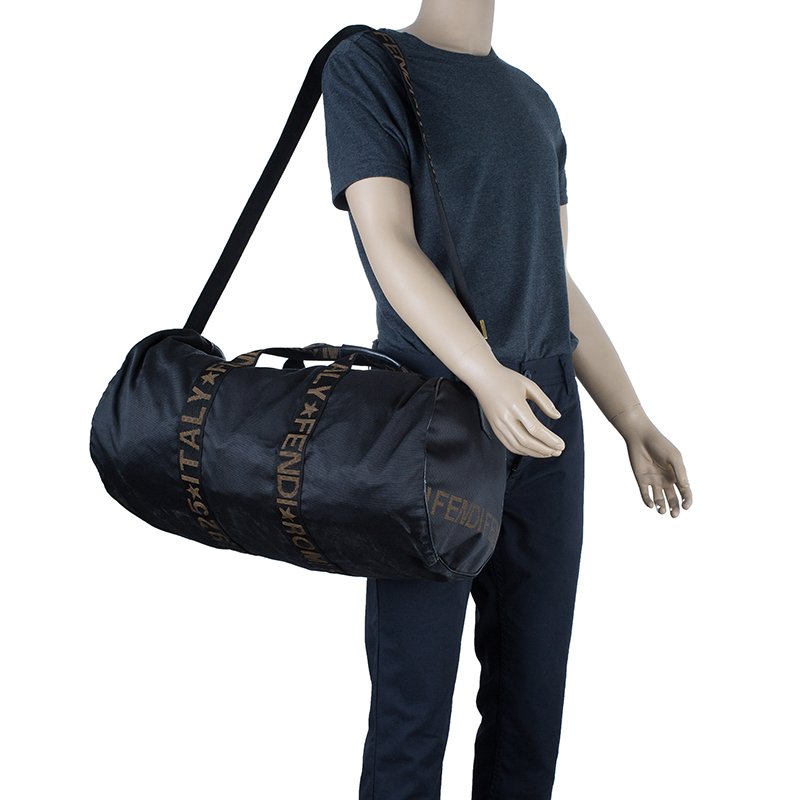 Fendi Black Nylon Carry-On Travel Boston Bag