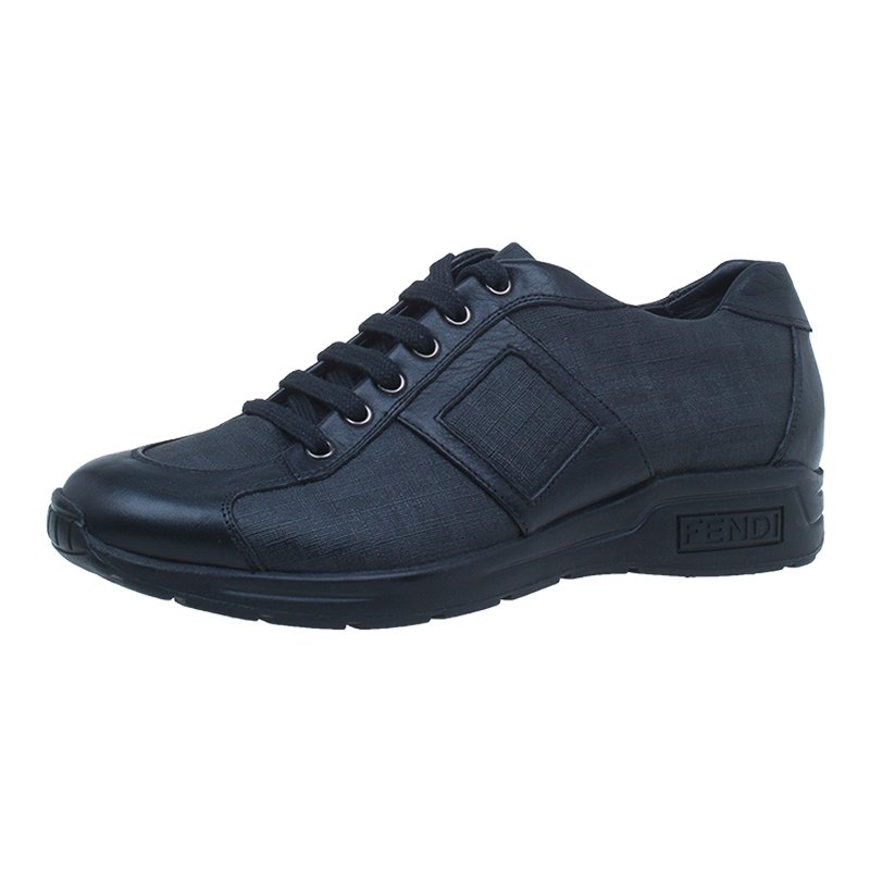 Fendi Black Zucca Canvas and Leather Sneakers Size 42.5