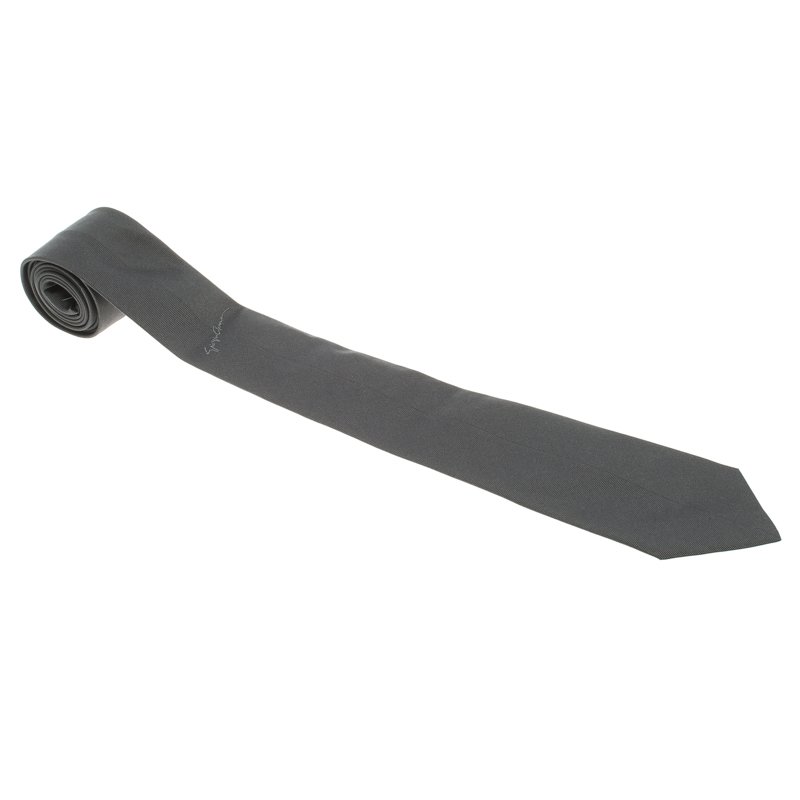 Pre Owned Giorgio Armani Grey Signature Logo Detail Silk Tie