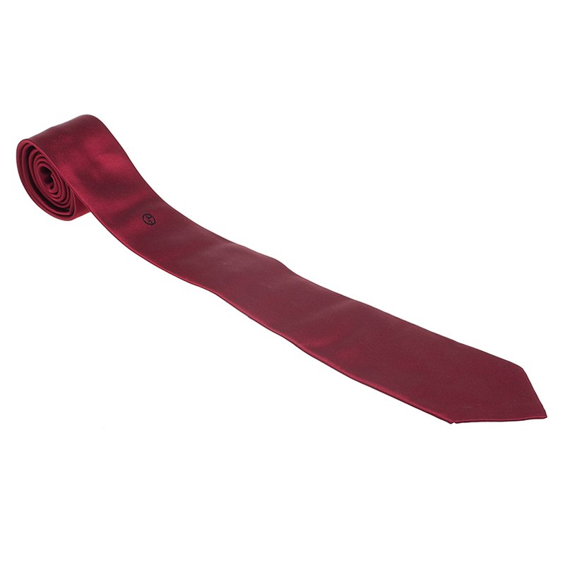 Pre Owned Giorgio Armani Red Logo Silk Tie 