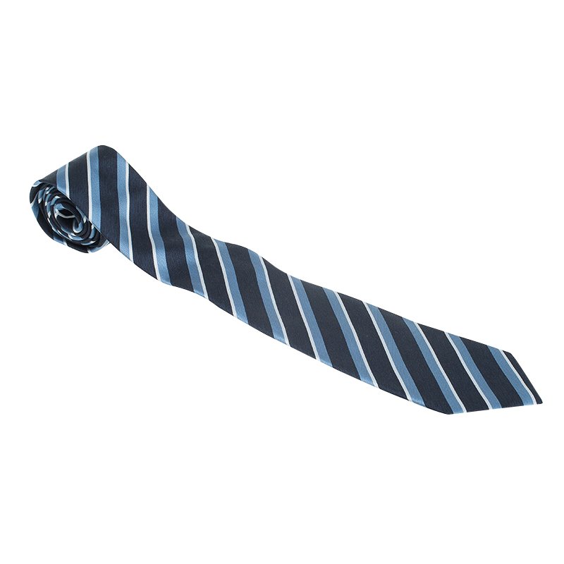Pre Owned Giorgio Armani Blue Striped Silk Tie