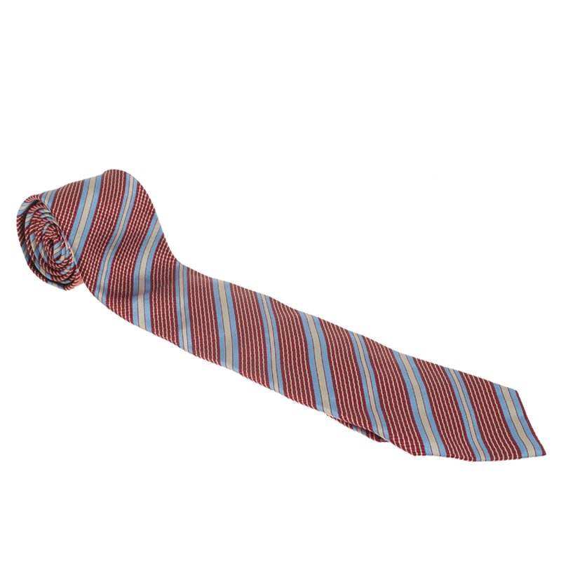 Giorgio Armani Red and Blue Striped Silk Tie
