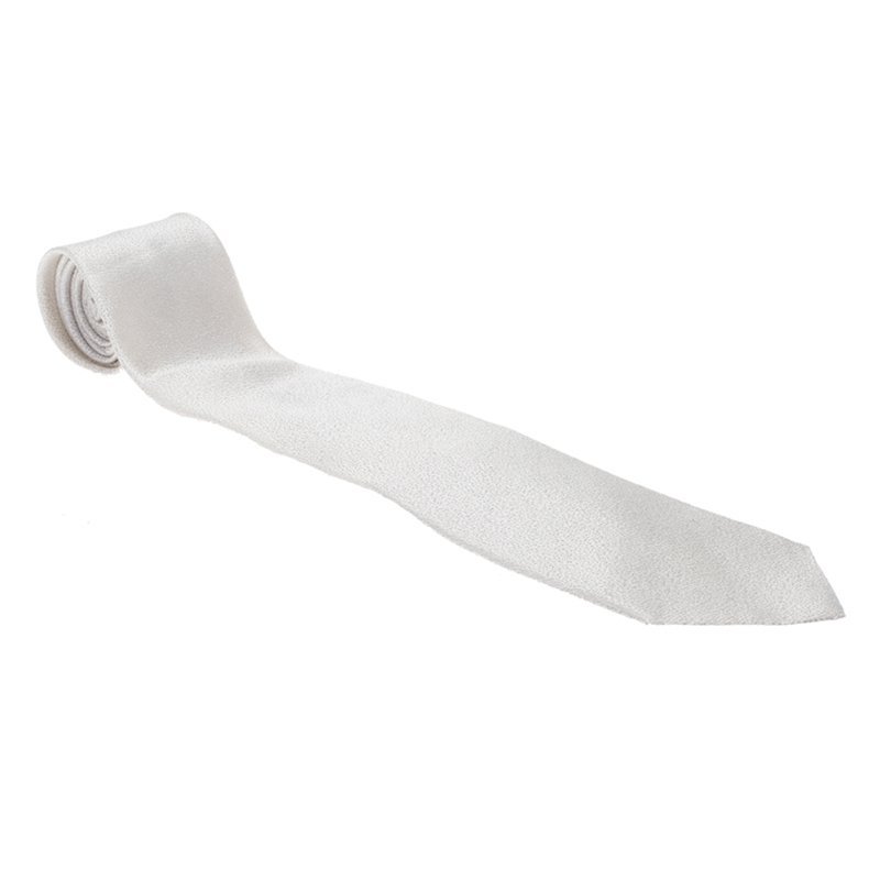 Pre Owned Giorgio Armani Silver Textured Silk Tie