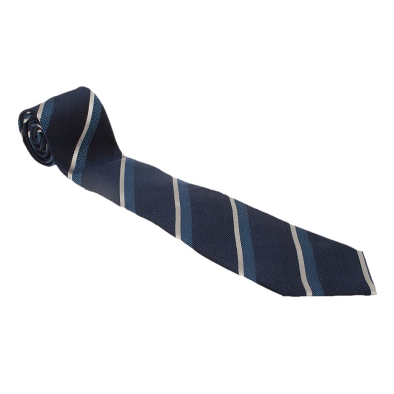 Giorgio Armani Blue Striped Textured Silk Tie