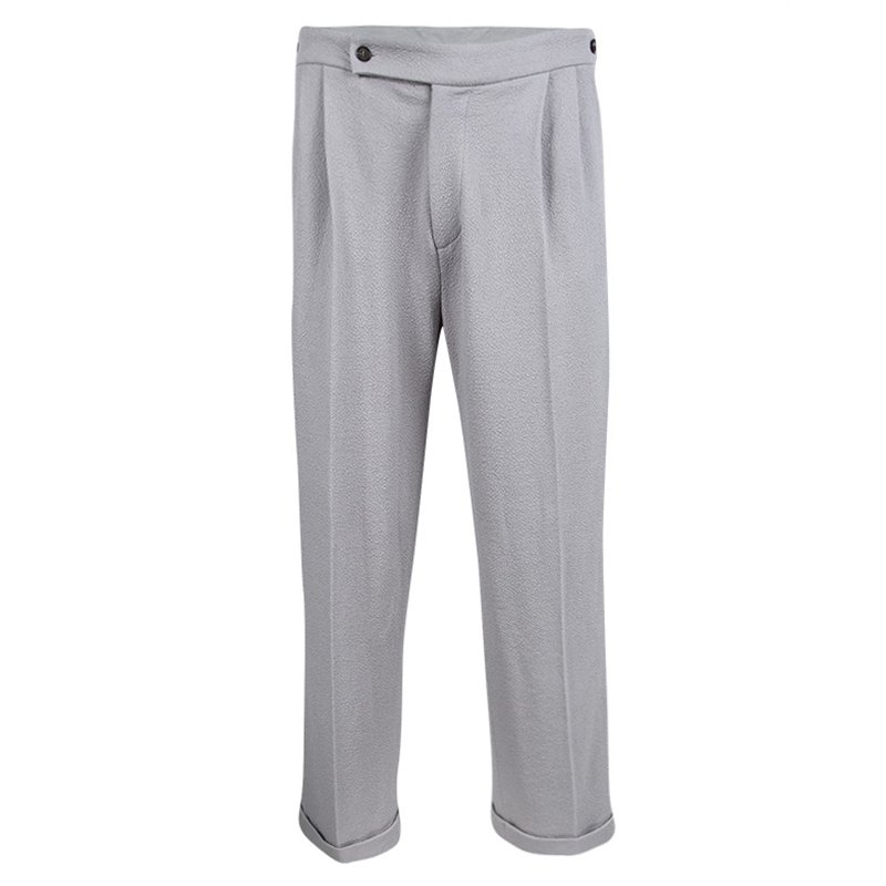 Pre Owned Giorgio Armani Grey Textured Wool Loose Fit Trousers XXL