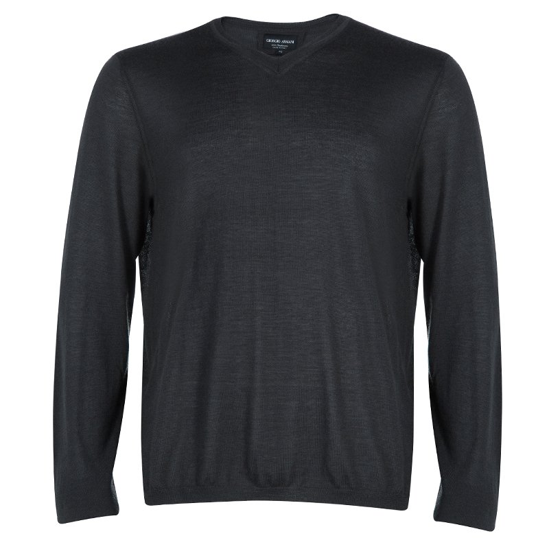 Giorgio Armani Grey Cashmere V Neck Sweater XL