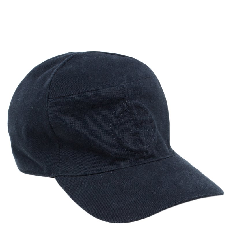Pre Owned Giorgio Armani Black Logo Baseball Cap Size 58