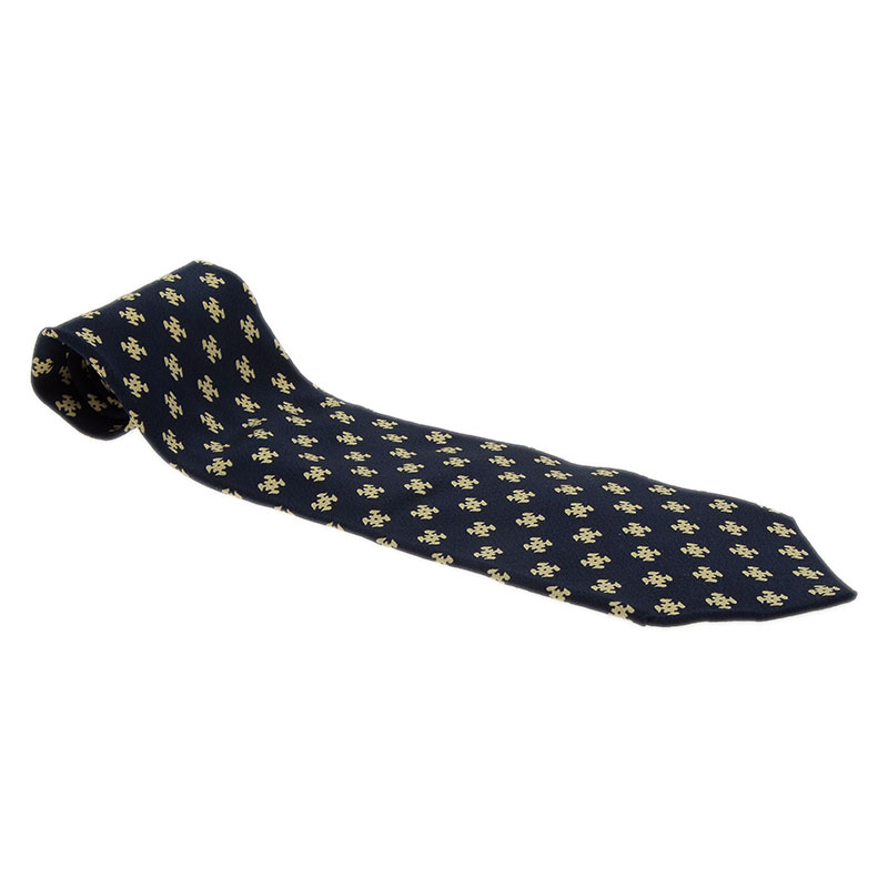 Pre Owned Giorgio Armani Navy Blue Silk Printed Tie