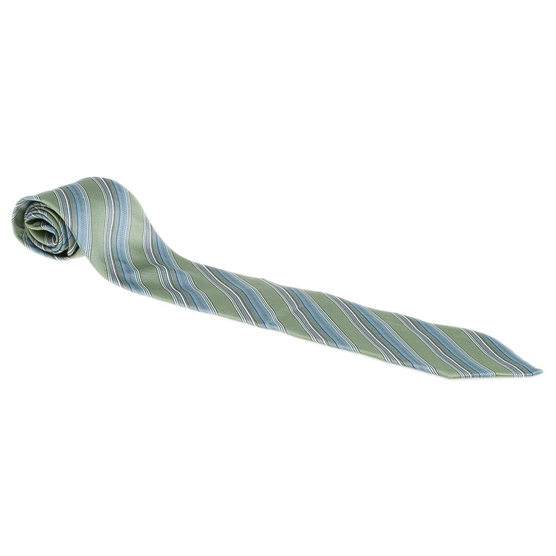 Pre Owned Giorgio Armani Green Striped Silk Tie