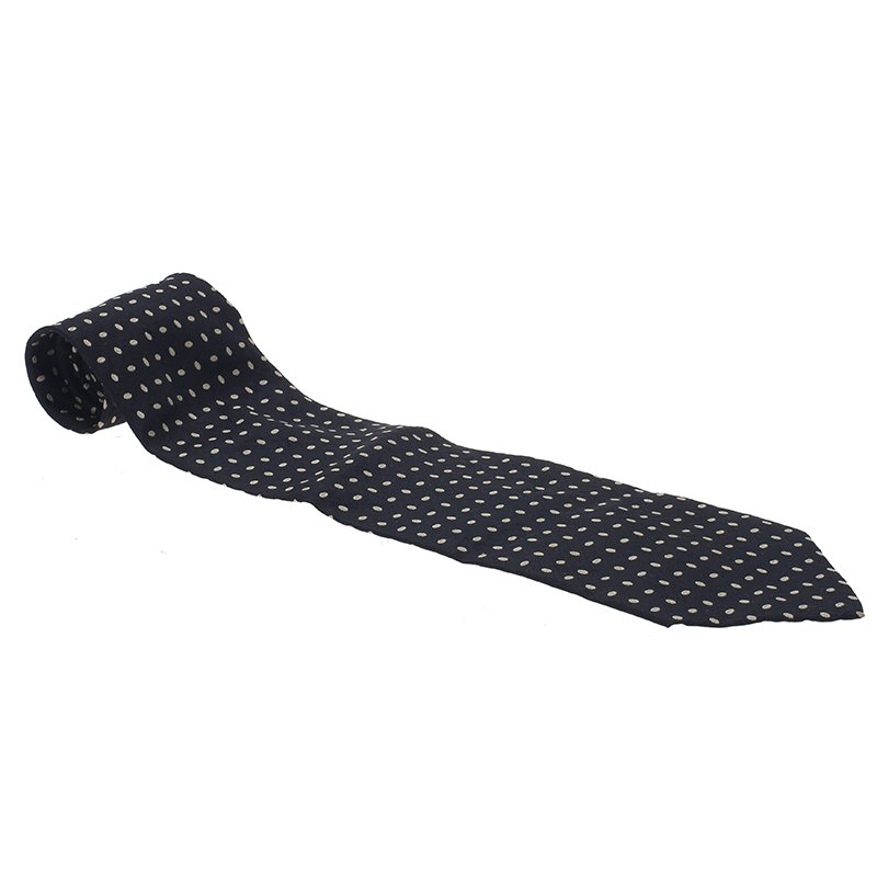 Pre Owned Giorgio Armani Black Polka Dot Woven Silk Tie