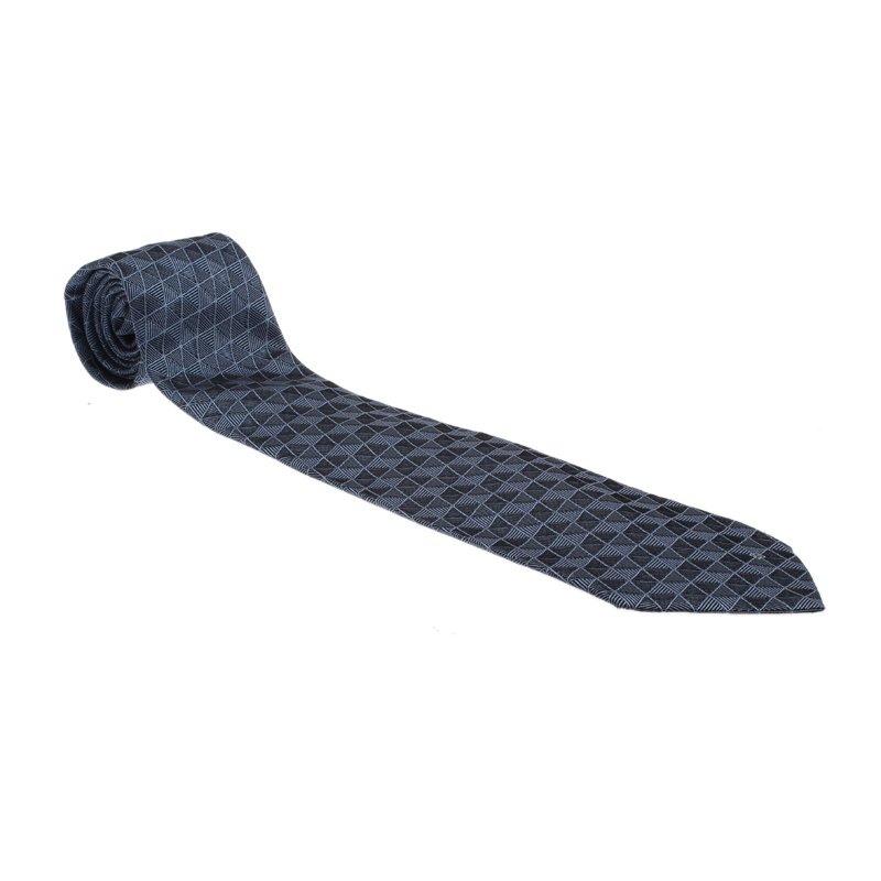Givenchy Two Tone Blue Textured Triangle Print Silk Tie 
