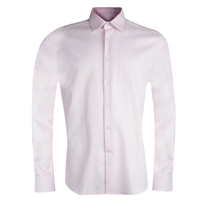 Givenchy Pink Herringbone Cotton Long Sleeve Button Front Shirt L 