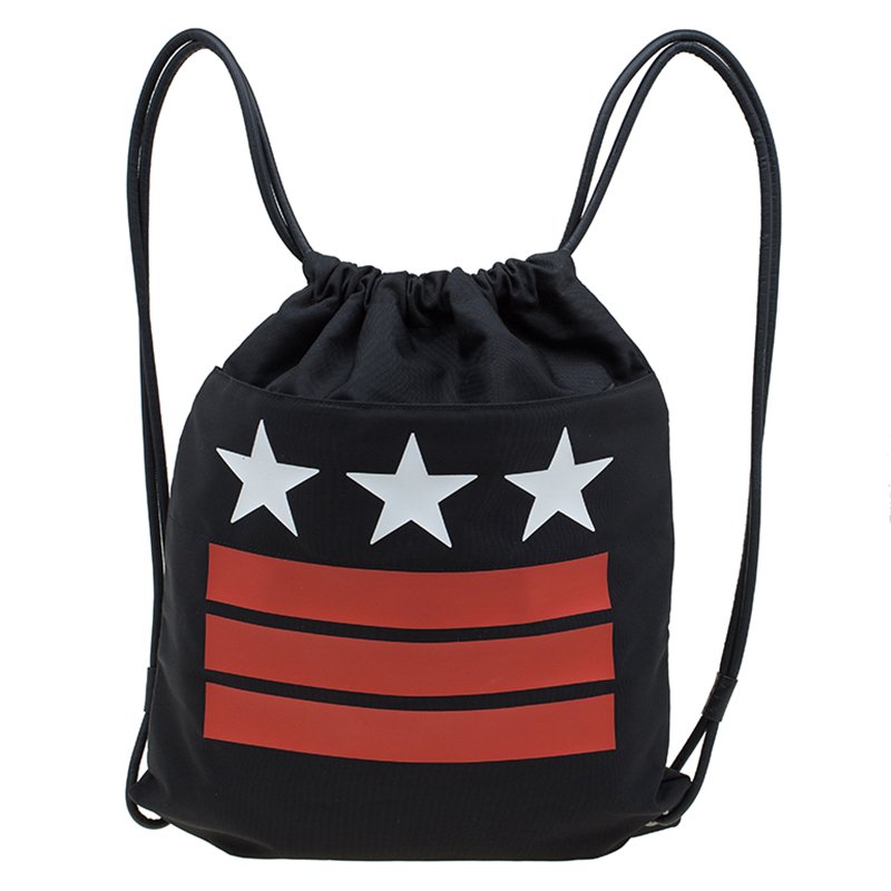 Givenchy Black Nylon Stars Stripes Drawstring Backpack