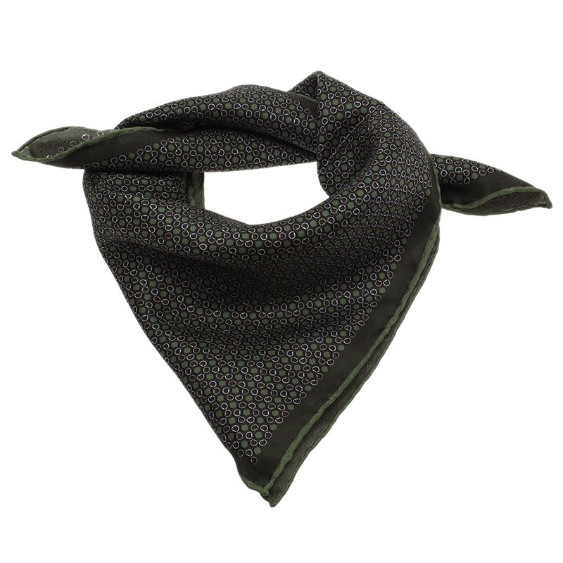 Gucci Green Floral Print Silk Pocket Square