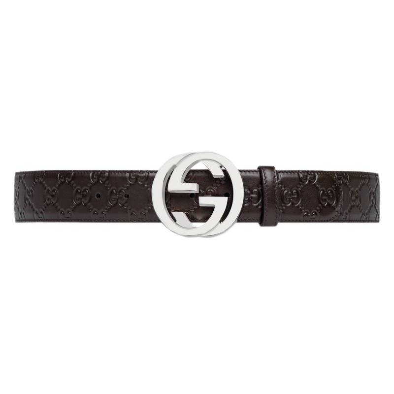 Pre Owned حزام غوتشي GG متداخلة بإبزيم جلد غوتشيسيما بني 90 سم