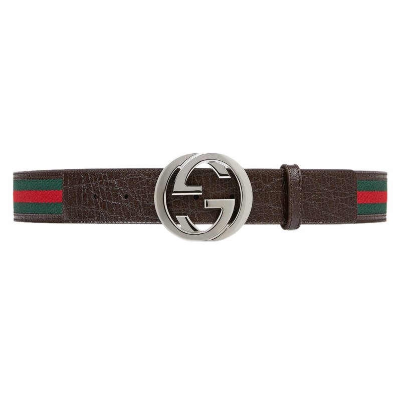 مملوكة مسبقًا Gucci Black Leather and Web Detail Interlocking GG Buckle Belt 100CM