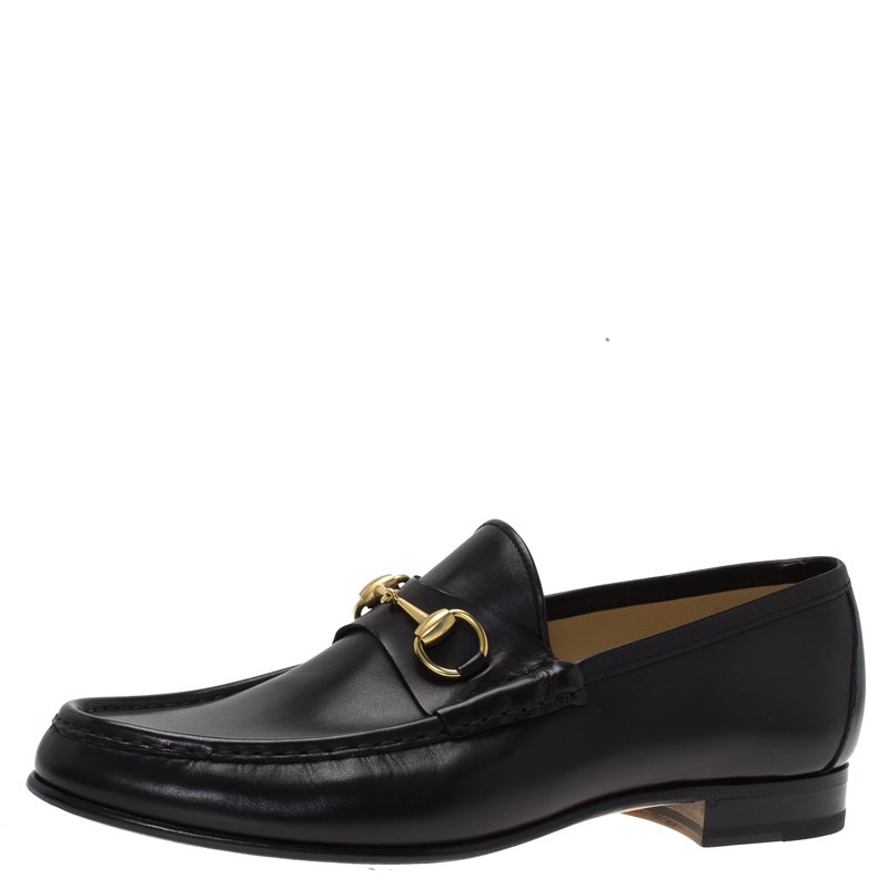 Pre Owned Gucci Black Leather Horsebit Loafers Size 44.5