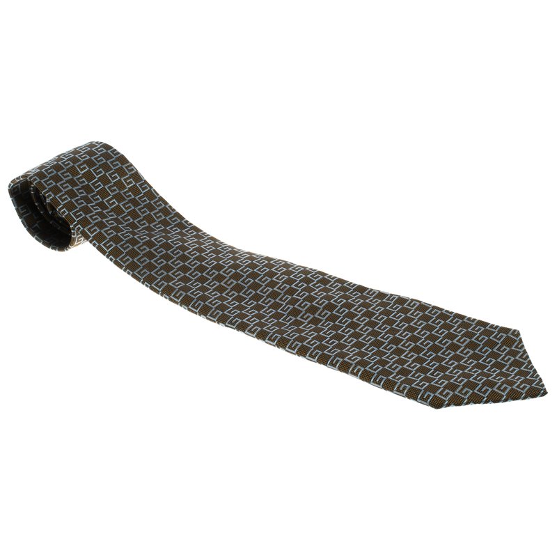 Pre Owned Gucci Brown Monogrammed Silk Tie