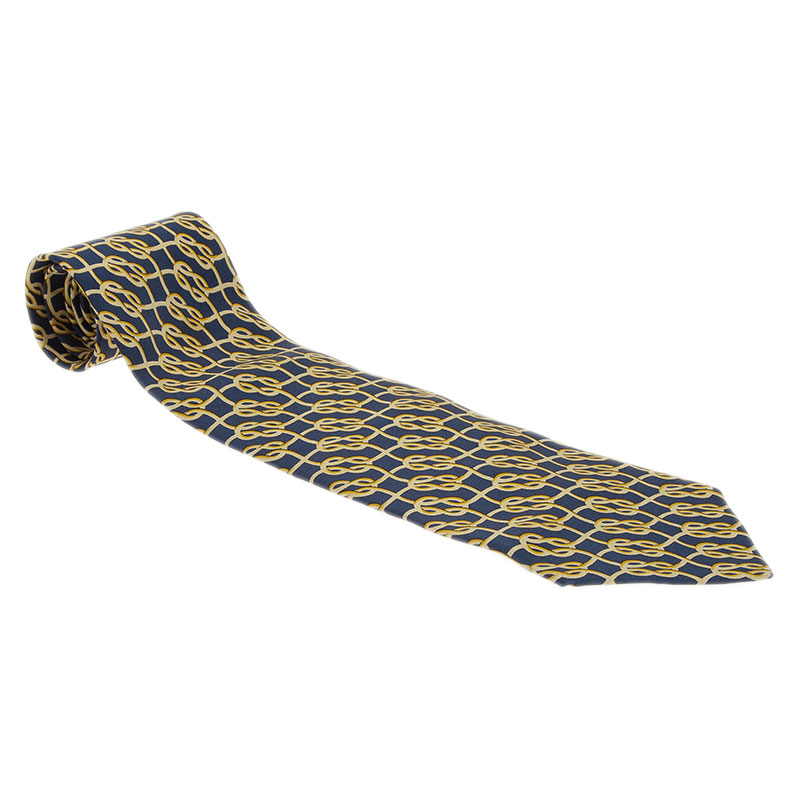 Gucci Navy Blue Silk Rope Print Tie 