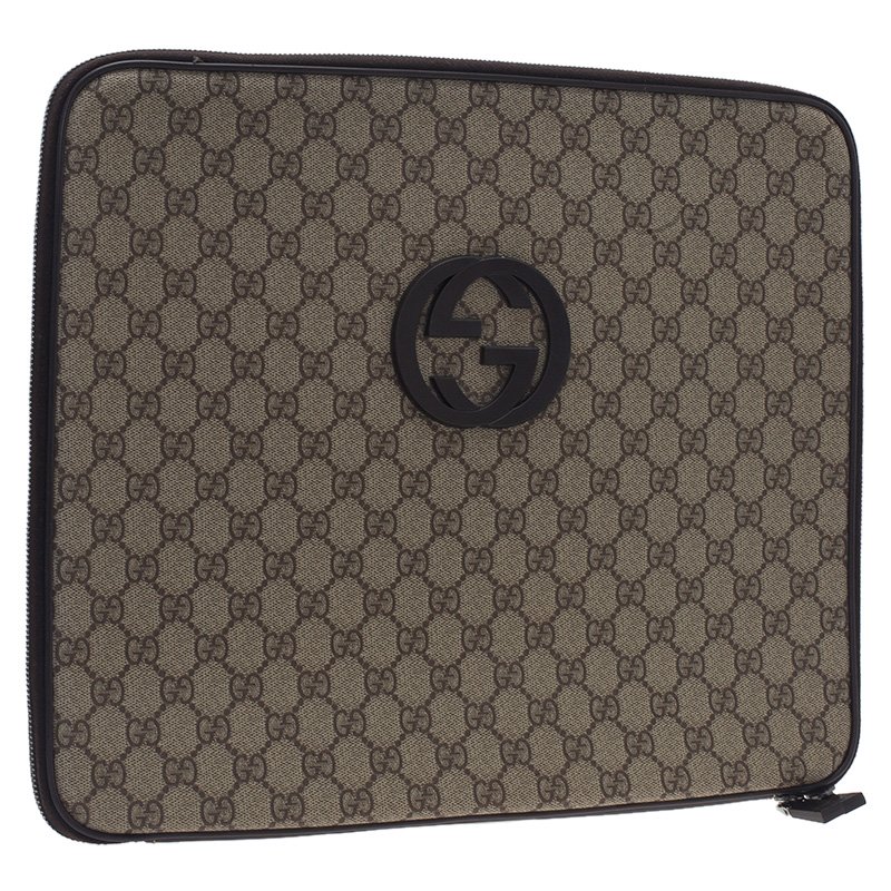 gucci laptop case gg supreme brown