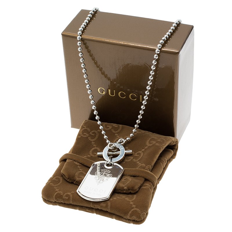 Gucci Crest Engraved Sterling Silver Dog Tag Necklace Gucci TLC