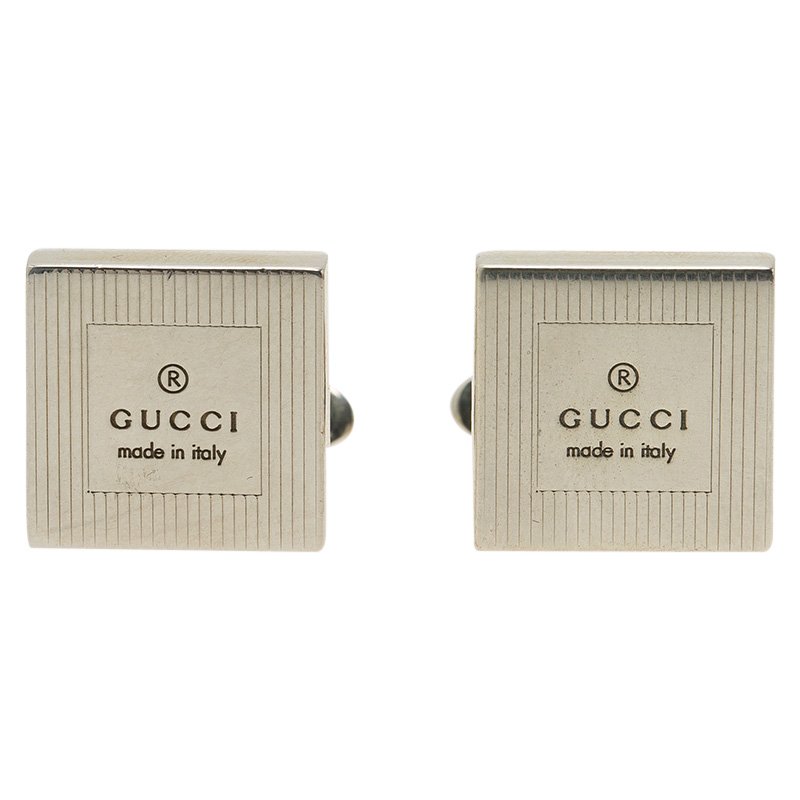 Pre Owned Gucci Silver Stainless Steel Classic Cufflinks